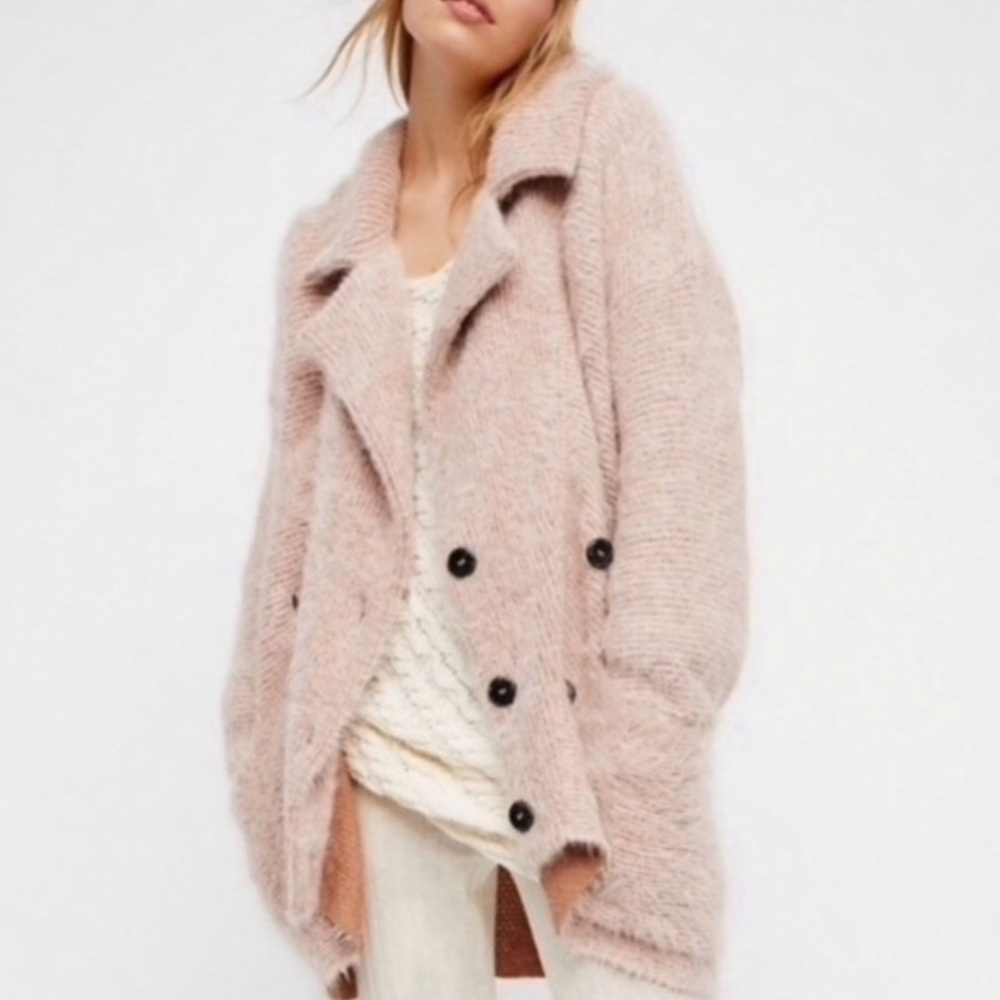 FREE PEOPLE Take Two Sweater Coat in Rose Alpaca Blend Size XS Oversized